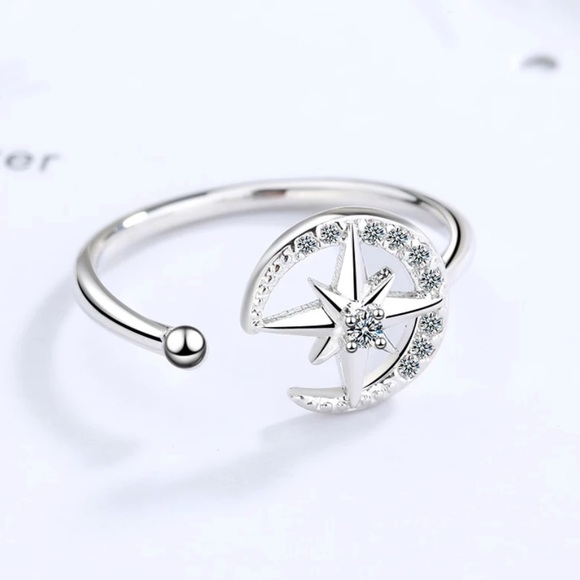 ✨ Silver S925 BOHO Adjustable Star Moon Ring ✨ - Picture 2 of 4